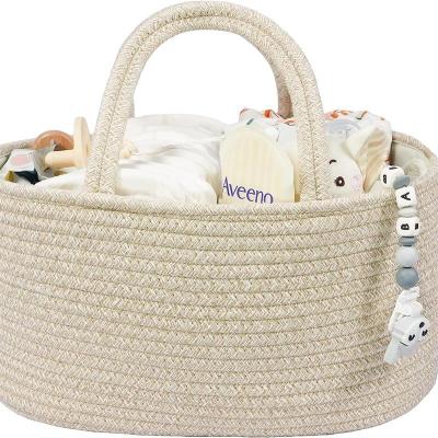 China Baby Cotton Rope Nappy Basket Diaper Bag Diaper Storage Bag Cotton Viable Woven Storage Basket for sale