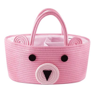 China Foldable Diaper Storage Basket Mum Cotton Viable Rope Basket Storage Bag Children Walking Carry Baby for sale