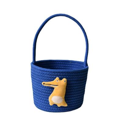 China Handmade Cartoon Cotton Gift Basket Cosmetics Storage Basket Environmental Protection Viable Rope Woven Storage Picnic Basket for sale