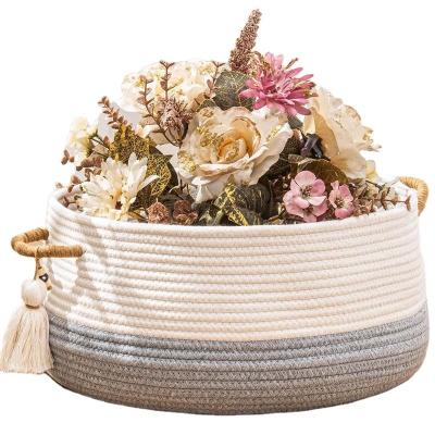 China Ytweaving Sustainable Custom Home Decoration Round Hand - Woven Cotton Rope Flower Plant Basket for sale