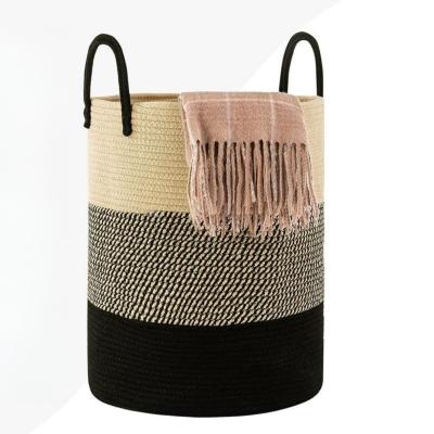 China New Viable Wholesale Home Decor Laundry Sundries Large Woven Cotton Rope Storage Basket Cotton Basket for sale