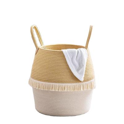 China High Quality And Large Capacity Sustainable Customized Multifunctional Cotton Rope Woven Laundry Hamper for sale