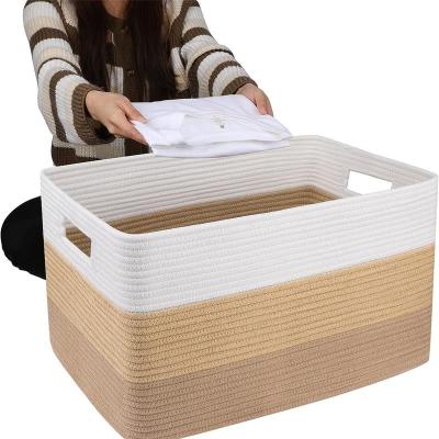 China Large Multifunctional Sustainable Rectangular Laundry Basket Storage Container Cotton Rope Woven Storage Basket for sale