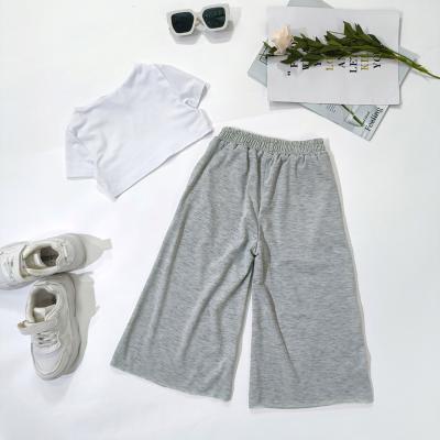 China 2023 Summer White Pocket Gray Loose Pants Two Pieces Sleeve Solid Color T-shirt Blouse Spandex/Bamboo Fiber Fashion Shorts New Kids Casual Suits for sale