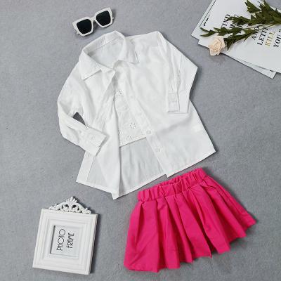 China Polyester / Cotton Pleated Skirt With Solid Color Halter Pleated Children's Blouse Set 3 Piece Girls Skirt for sale