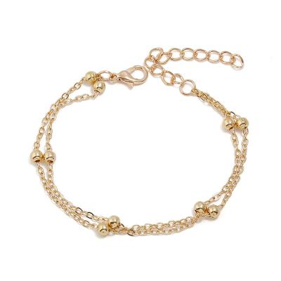 China BOHIME 14k Plated Double Layer Gold Mini Bead Women Anklet Chain Anklet for sale