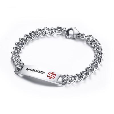 China New BOHEMIA Stainless Steel Medical Alert ID Bracelet For Men Engraved Type 1 Diabetes Bracelets Bracelet 8.5Inch Chain Jewelry for sale