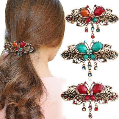 China Crystal Hair Clip Classical Exquisite Butterfly Hairpin Vintage Hair Accessary Gypsies for sale