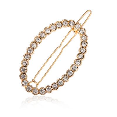 China Fashion Crystal Metal Alloy Hair Clip Headwear Accessories Hair Holder Women Geometric Oval Hairpin for sale