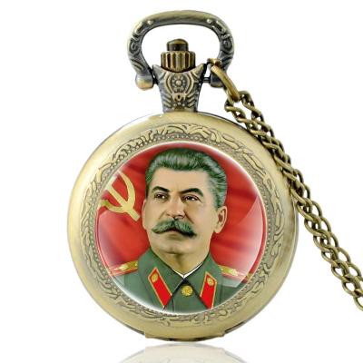 China Vintage Antique Soviet Bronze Women Men Vintage Quartz Pocket Watch Quartz Stalin Hero Pendant Necklace Gifts for sale