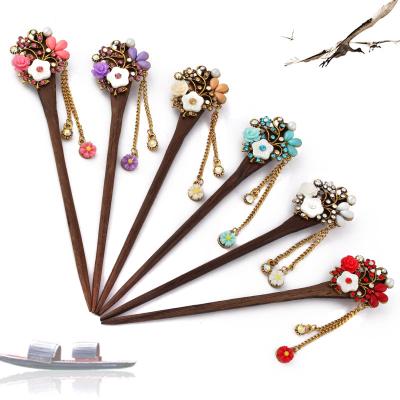 China Fashion Chinese Style Wenge Colorful Hair Stick Wooden Hairpin Bobby Hairpin for sale