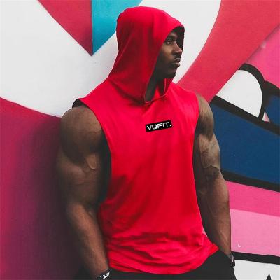 China QUICK DRY Tank Top With Hood Men Gym Sports Bodybuilding Cut Out T Shirt Men Sleeveless Tank Top for sale