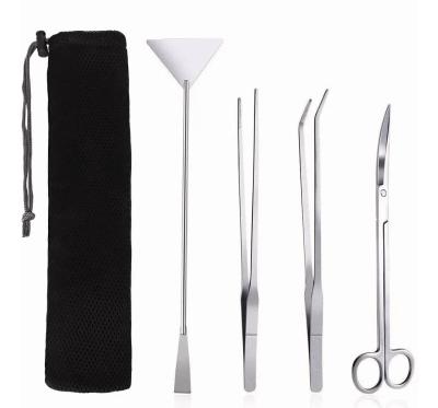 China Premium Long Stainless Steel Aquarium Tools, 4 PCS Aquatic Plant Tweezers Scissor Spatula Kits with 1 Cleaning Cloth for sale