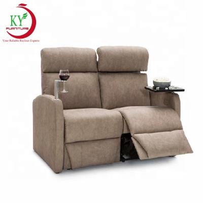 China Eco-friendly Sofa Furniture JKY Furniture Moden Living Room RV Loveseat Recliner With Console And Adjustable Table Stand for sale