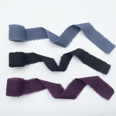 China Factory Wholesale High Tenacity Raw Edge Hand Dyed Printed Cotton Ribbon For Greeting Card Gift Invitation Decoration for sale