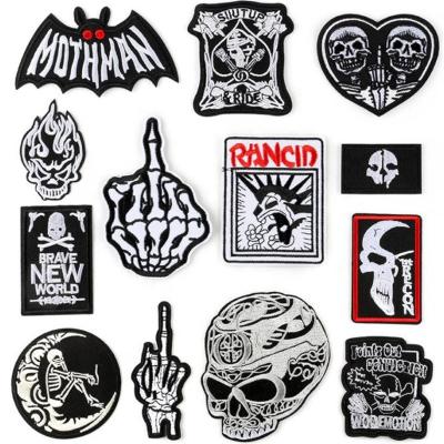 China Viable Wholesale Black And White Skull Patch Slim Patch Clothes Embroidery Custom Ironing Patch for sale