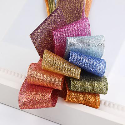 China Multicolor High Metal Party Glitter Ribbon Metal Decoration Bouquet Gift Woven Toughness Ribbon Suitable For DIY Gift Wrapping for sale