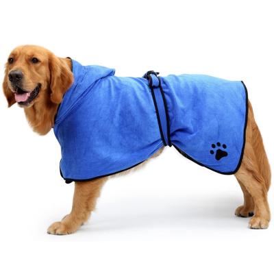 China Soft Sustainable Quickly Absorbing Water Fiber Pet Grooming Supplies Pamper Drying Towel Robe Dog Bathrobe With Hat for sale