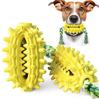 China Sustainable Multifunctional Teeth Care Cactus Shaped Chew Molar Ball Dog Toys Tpr Ball With Rope for sale