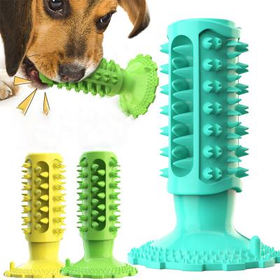 China Durable Suction Cup Designed Teeth Cleaning Squeaky Durable Pet Products Dog Chewing Toothbrush Toys for sale