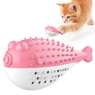 China Hot-selling Interactive Cat Toothbrush Sustainable Amazon Toy Teeth Cleaning Puffer Fish for sale