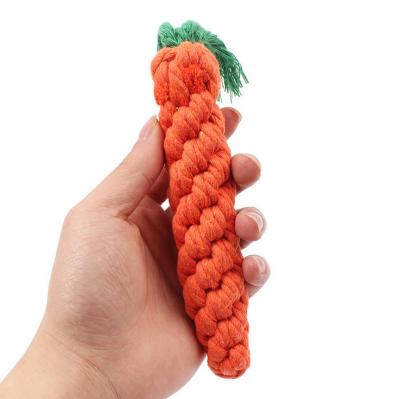 China Viable Handmade Knitted Rope Toy Clean Teeth Molar Cotton Pet Carrot Dog Training Interactive Dog Toys for sale