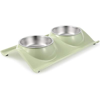 China Wholesale Cat And Dog High Quality Resin Stainless Steel Double Sustainable Dripless Pet Feeder Bowls for sale