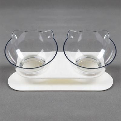 China High Quality Pet Feeding Bowl Cat Face Double High Bottom 15 Angle Dog Bowl Cute Viable Slanted Cat Bowl Double Height Transparent for sale