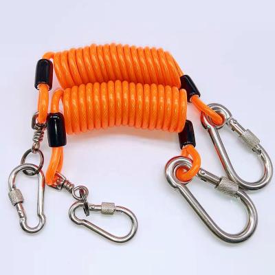 China For Swimming Japan Cheap Quality Wholesale Elastic Plastic Retractable Safety Coiled Lanyard Tool Double Spirit Light Carabiner For Heavy Duty Use for sale