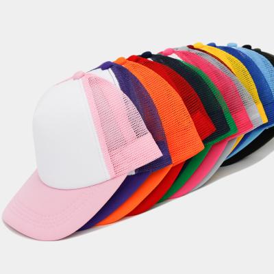 China Wholesale 2 Color Mesh Foam Trucker Hat Costom COMMON Logo 5 Panel OEM Embroidered Round Trucker Hat Brim Custom Embroidery for sale