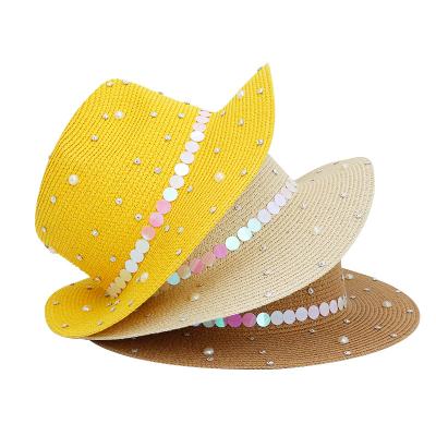 China Image Women's Hats With Bling Panama Embellished Pearl Straw Hat Summer Lady 2022 Light Weight Straw Beach Hats for sale