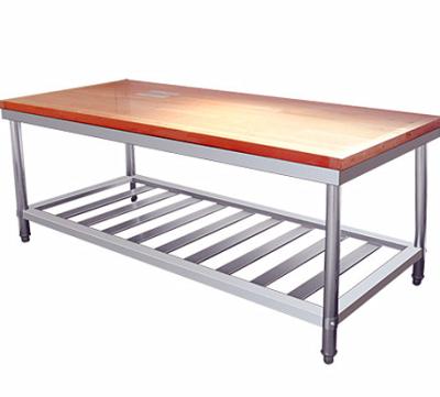 China Assemble Easy Clean Stainless Steel Work Table with Wooden Cutting Board for sale