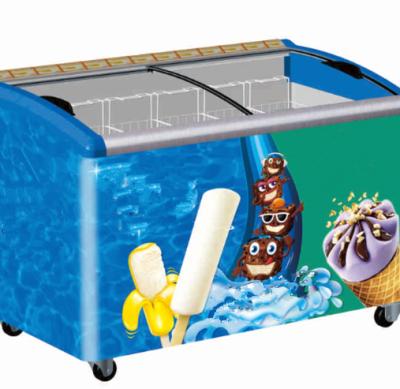 China Single-Temperature Commercial Curved Glass Door Ice Cream Chest Freezer Showcase for sale