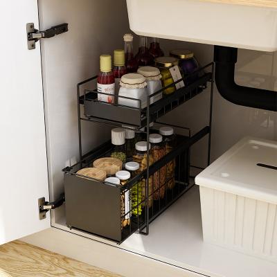 China 2 Layers Storage Sink Cabinet Kitchen Organizer Spice Viable Hot Selling Push Pull Rack for sale