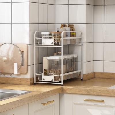 China Double-Layer Detachable Standing Type Home Buffet Storage Push-Pull Racks Removable for sale