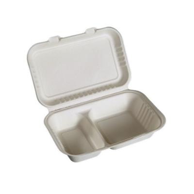 China 9*6inch Food Double Compartments Wheat Straw Clamshell Packing Box for sale