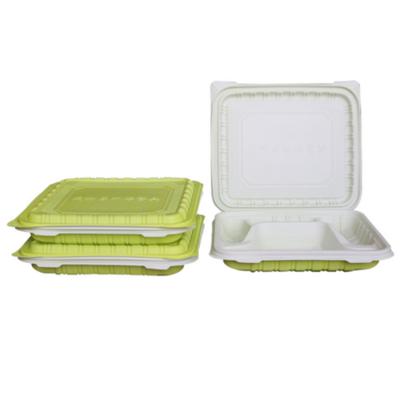 China 4 Compartment Disposable White Green Cornstarch Food Packing Box With Lid for sale