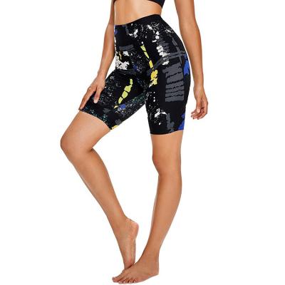 China Viable Custom High Waist Printed Gaiters Sports Fitness Yoga Pants Running Shorts Biker Gym Denim High Waist Biker Shorts for sale