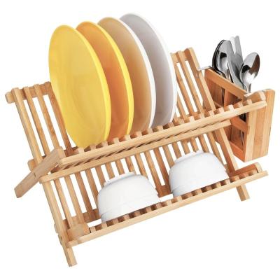 China Wholesale Viable Double X Shaped Folding Bamboo Dish Rack With Utensil Rack Custom for sale