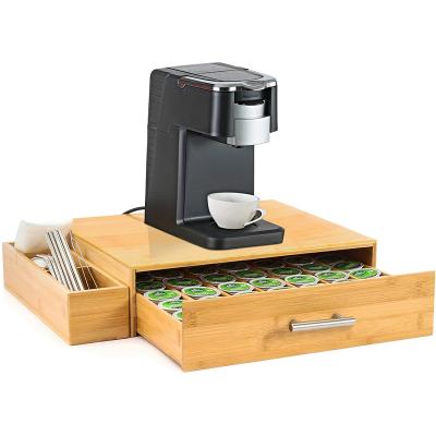 China Sustainable Bamboo Coffee Pod Holder Storage Organizer with Drawer and Side Storage Box for Keurig Cup Pods Tea Storage and Espresso Pods for sale