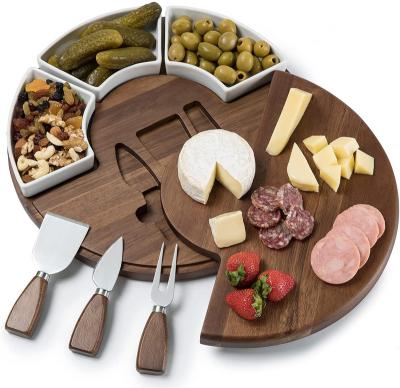 China Sustainable Set Acacia Wood Wooden Cutting Board Cheese Charcuterie Board Set Perfect Cheese Serving Tray Meat Cheese Board and Utensil Set for sale