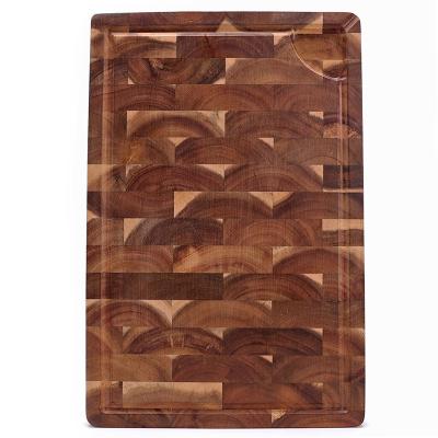 China Amazon Hot Selling Acacia Wood End Sustainable Custom Organic Butcher Grain Cutting Board Premium Thick Butcher Block With Groove for sale