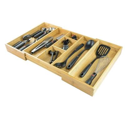 China Viable Expandable Cutlery Tray and Organizer For Silverware, Utensils, Flatware, Kitchen Drawer Drawer Storage with Bamboo for sale