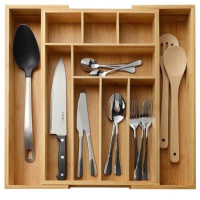 China Eco - Friendly Bamboo Cutlery Tray Expandable Wood Bamboo Kitchen Drawer Organizer for sale