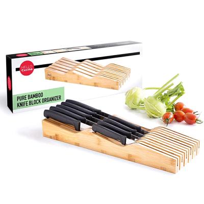 China 2021 Disposable Household Drawer Counter Space For Family Kitchen Chef-Natual Bamboo Knife Drawer Organizer Block _kitchen Knife Holder for sale