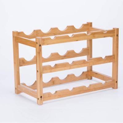 China Natural Bamboo Wooden Freestanding Countertop Stocked Can Be Stacked To Show Type Wine Bottle Storage Rack for sale