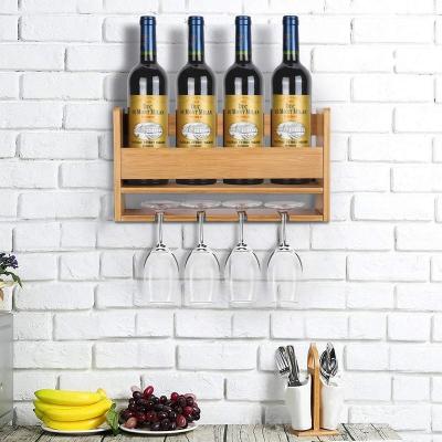 China Multifunctional high quality portable and wall mounted bamboo rack stored wine rack and wine glass holder for sale