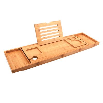 China Sustainable Natural Removable Bamboo Bathtub Tray Bathtub Rack Shower Caddy Tray Reading Stand Bathtub Tray for sale