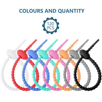 China For headphone 120pcs multicolor Cable Winder Wire Organizer 5.9 Inch Self Locking Silicone Cable Zip Tie for Headphone USB Cable for sale