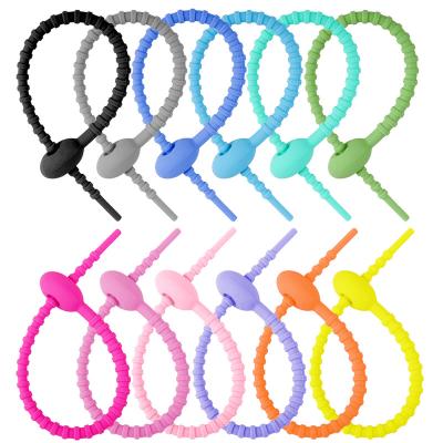 China Colorful Self-locking Flexible Silicone Zipper Ties Reusable Carry Self-locking Organizer Cable Tie Strap Storage 16 Colors for Choose for sale